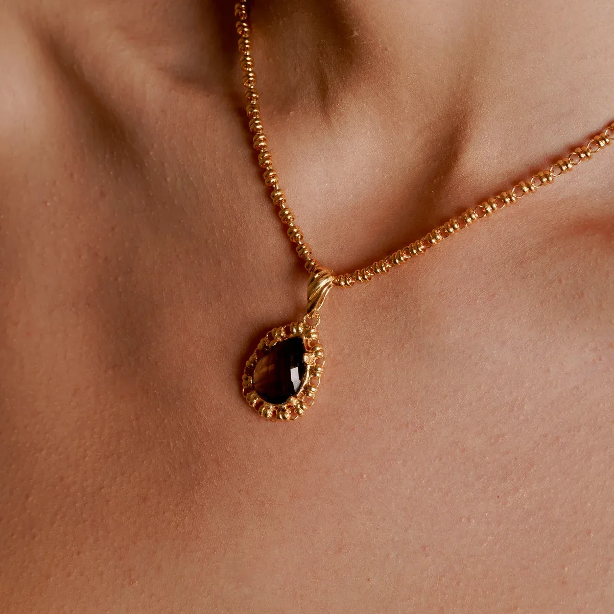 Filary Drop Pendant in Gold with Smoky Quartz - Image 2