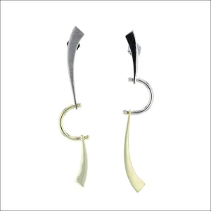 Forged Asymmetrical C-Swing Dangle Earrings 18KY 14KW