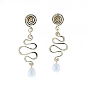 Freshwater Pearl Spiral and Squiggle Earrings 18KY (Consignment)