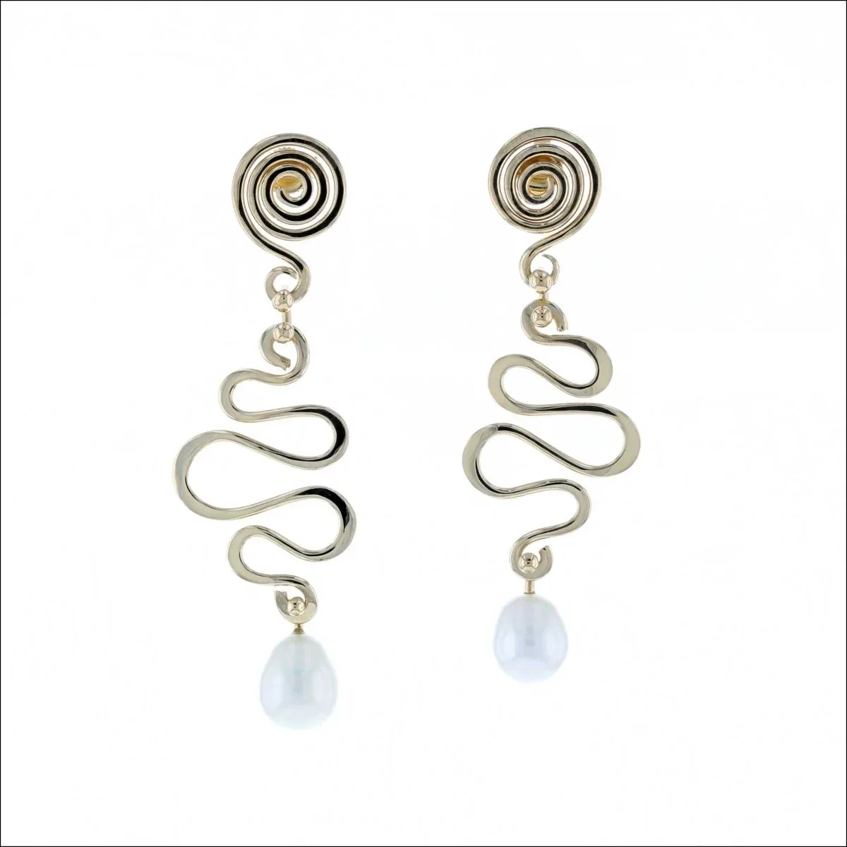 Freshwater Pearl Spiral and Squiggle Earrings 18KY (Consignment)