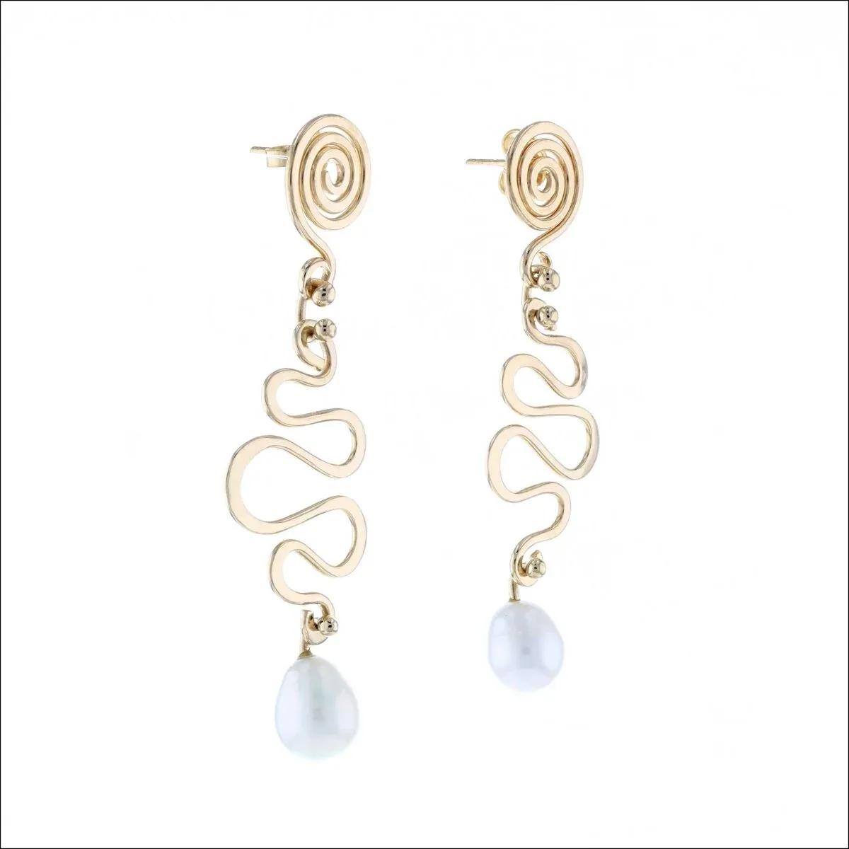Freshwater Pearl Spiral and Squiggle Earrings 18KY (Consignment) - Image 2