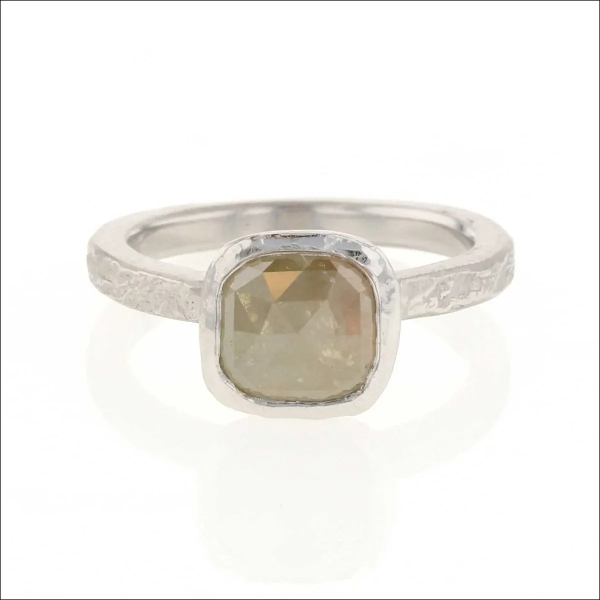 Gray Rose Cut Cushion Diamond Ring Platinum (Consignment)