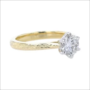 Hand Engraved 6 Prong Old European Cut Diamond Engagement Ring 18KY Platinum