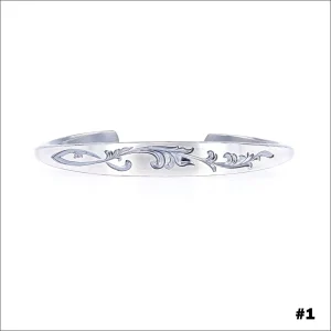 Hand Engraved Hammered Cuff Bracelet Sterling Silver