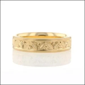Hand Engraved Marquise Pattern Men's Band 18KY