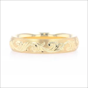 Hand Engraved Scroll Pattern Comfort Fit Men's Wedding Band 18KY