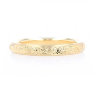 Hand Engraved Scroll Pattern Comfort Fit Wedding Band 18KY