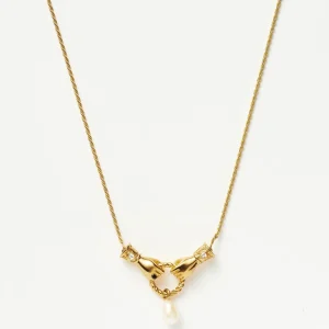 Harris Reed In Good Hands Drop Pendant Necklace | 18ct Gold Plated/Pearl & Black Onyx