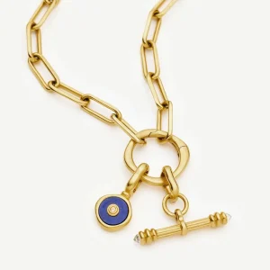 Harris Reed Keepsake T-Bar Charm Necklace | 18ct Gold Plated/Lapis Lazuli, Cubic Zirconia