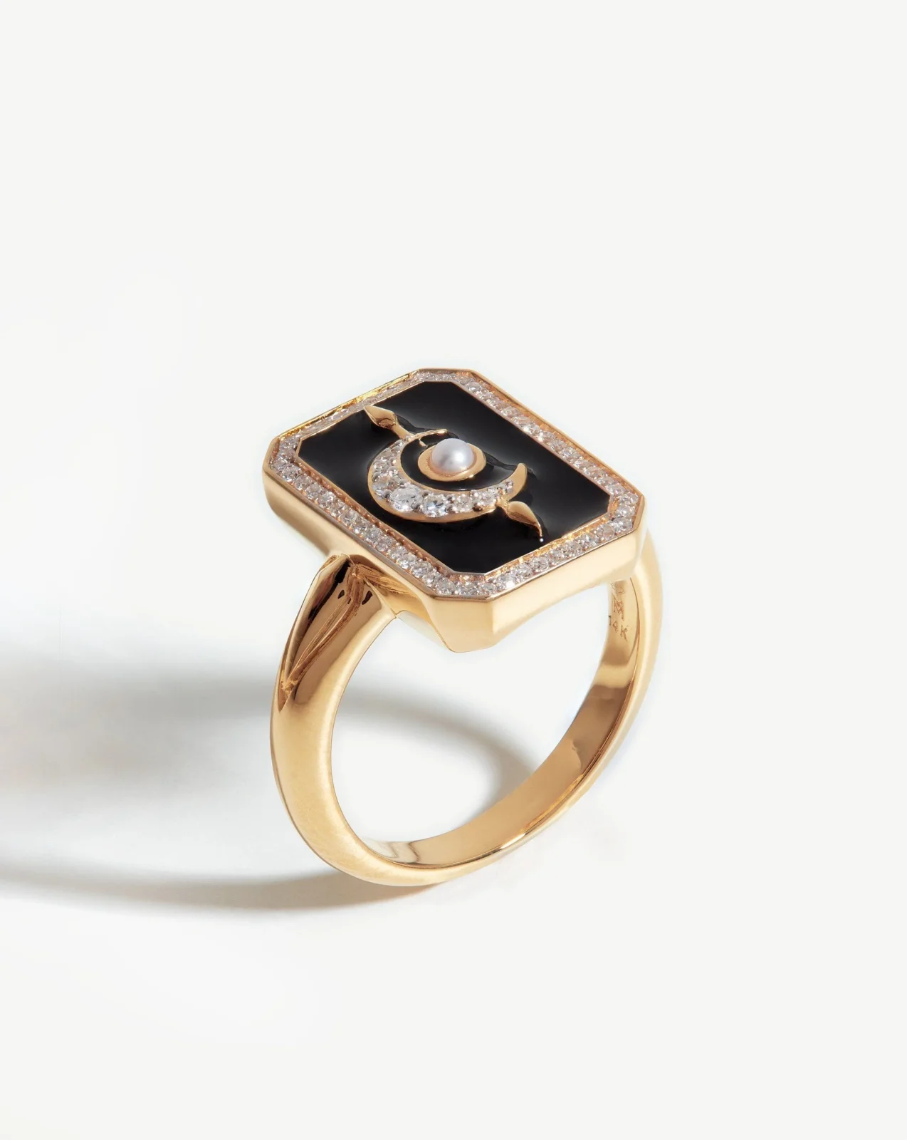 Harris Reed Solid Gold Lunar Ring | 14ct Solid Gold/Diamond & Black Enamel