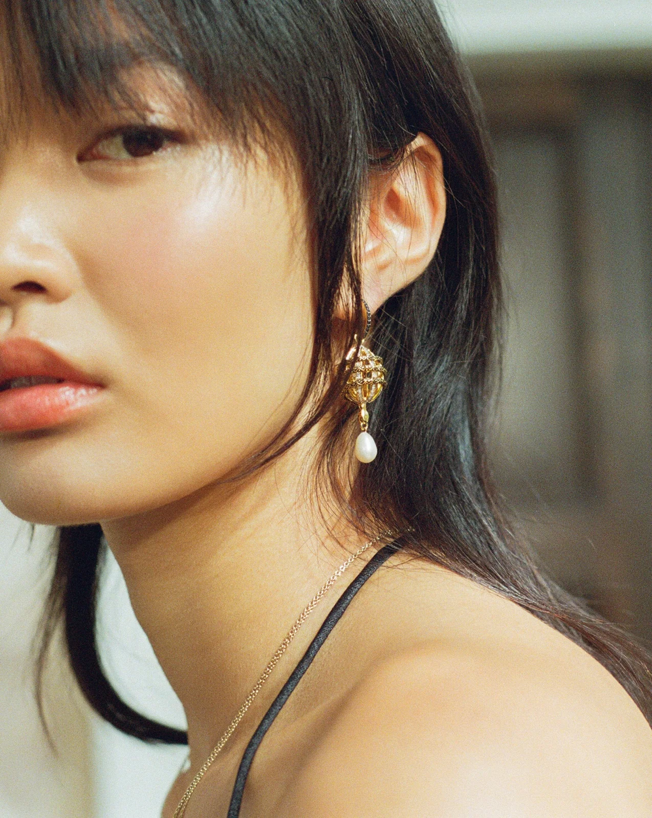 Harris Reed Solid Gold Uncaged Drop Earrings | 14ct Solid Gold/Pearl & Diamond - Image 2