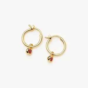 January Birthstone Mini Charm Hoop Earrings | 18ct Gold Plated/Garnet
