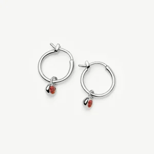 January Birthstone Mini Charm Hoop Earrings | Silver Plated/Garnet