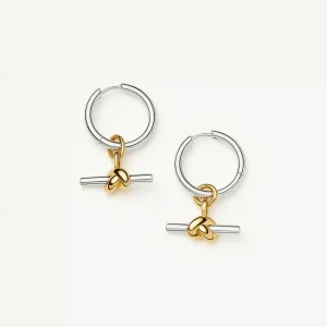 Lucy Williams Knot T-Bar Charm Hoop Earrings | Mixed Metal