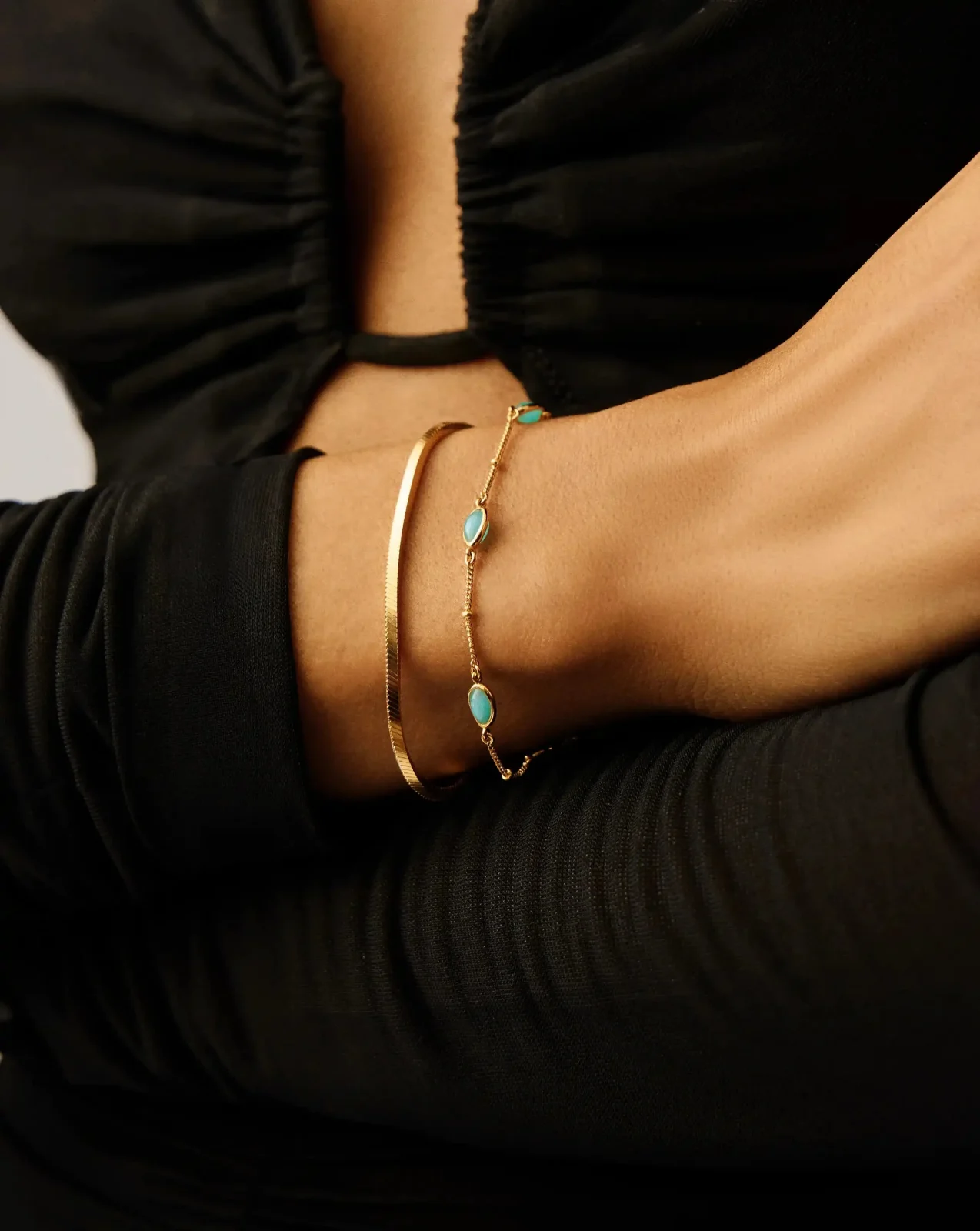Magma Gemstone Charm Bracelet | 18ct Gold Vermeil/Amazonite - Image 2
