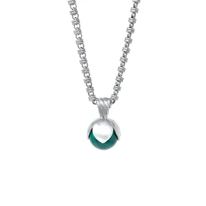 Magnolia Pendant in Silver with Malachite