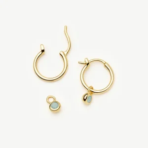March Birthstone Mini Charm Hoop Earrings | 18ct Gold Plated/Milky Aquamarine