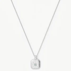 March Birthstone Pendant Necklace | Sterling Silver/Milky Aquamarine