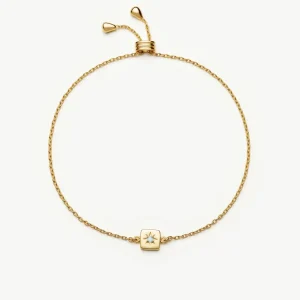 March Birthstone Slider Bracelet | 18ct Gold Plated/Milky Aquamarine