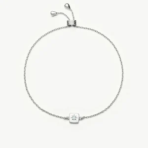 March Birthstone Slider Bracelet | Silver Plated/Milky Aquamarine