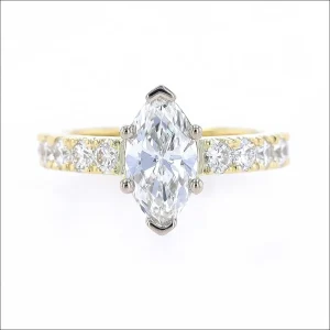 Marquise Diamond Scoop and Split Sides Engagement Ring 14KW 18KY