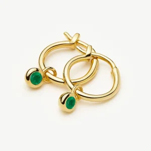 May Birthstone Mini Charm Hoop Earrings | 18ct Gold Plated/Green Onyx