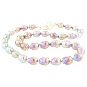 Metallic Purple Freshwater Drop Pearl Strand Necklace 18KY 20"