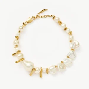 Mixed Pearl Statement Beaded Bracelet | 18ct Gold Plated/Pearl