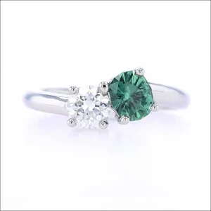 Modified Oval Green Montana Sapphire Diamond Toi Et Moi Engagement Ring Platinum