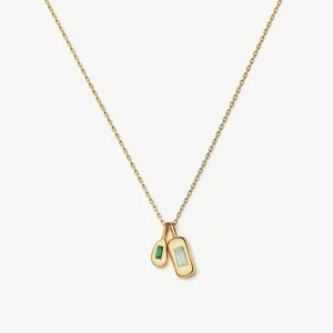 Molten Gemstone Bean Pendant Necklace | 18ct Gold Plated/Blue and Green Onyx