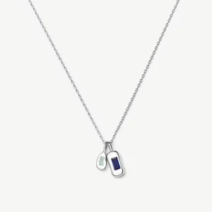 Molten Gemstone Bean Pendant Necklace | Silver Plated/Blue Onyx and Lab Grown Sapphire