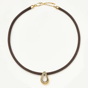 Molten Teardrop Brown Satin Cord Necklace | 18ct Gold Plated/Cubic Zirconia