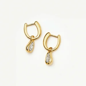 Molten Teardrop Pavé Charm Hoop Earrings | 18ct Gold Plated/Cubic Zirconia