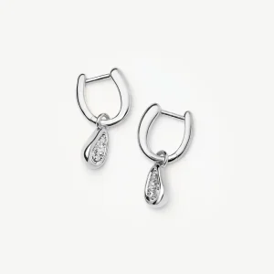 Molten Teardrop Pavé Charm Hoop Earrings | Silver Plated/Cubic Zirconia