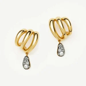 Molten Teardrop Pavé Trio Stud Earrings | 18ct Gold Plated/Cubic Zirconia