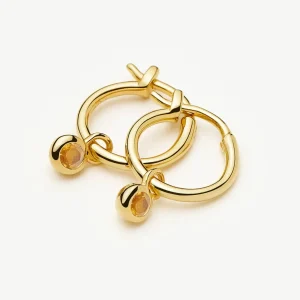 November Birthstone Mini Charm Hoop Earrings | 18ct Gold Plated/Citrine
