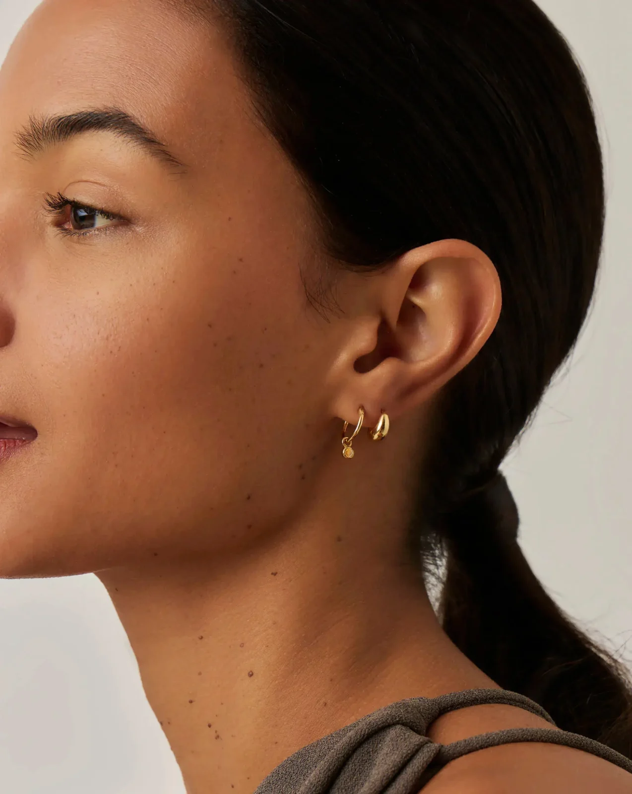 November Birthstone Mini Charm Hoop Earrings | 18ct Gold Plated/Citrine - Image 2