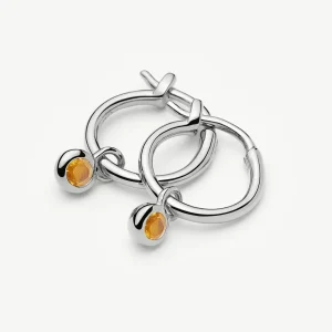 November Birthstone Mini Charm Hoop Earrings | Silver Plated/Citrine