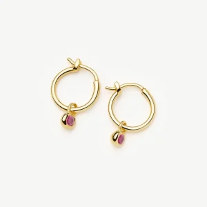 October Birthstone Mini Charm Hoop Earrings | 18ct Gold Plated/Pink Tourmaline
