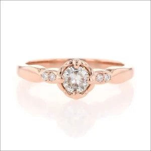 Old Euro Diamond Pierced Crown Engagement Ring 14K Rose