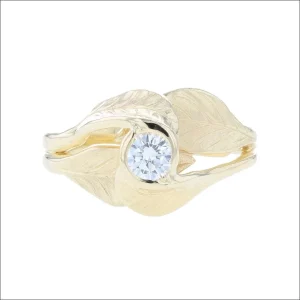 Organic Leaf Wrapped Diamond Engagement Ring 18KY