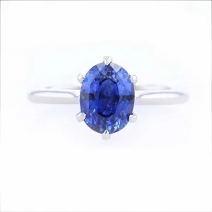 Oval Blue Sapphire 6 Prong Cathedral Engagement Ring Platinum