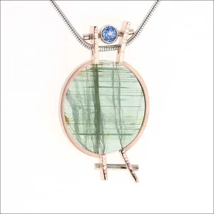 Oval Green Tourmaline and Sapphire Pendant 14KW 14K Rose (Consignment)