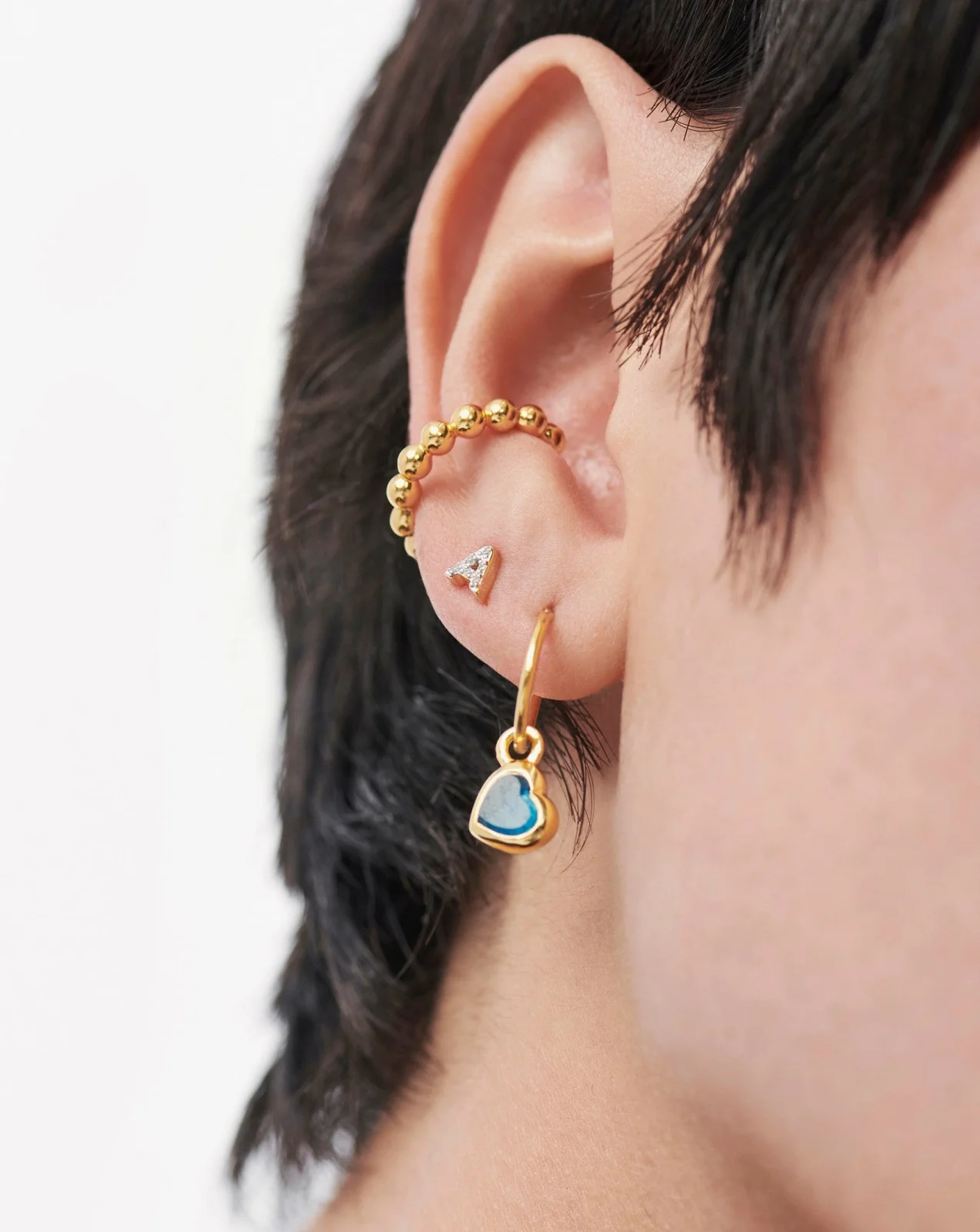 Pave Initial Single Stud Earring - Initial A | 18ct Gold Vermeil/Cubic Zirconia - Image 2