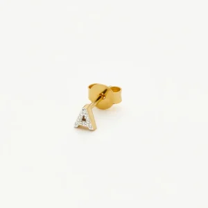 Pave Initial Single Stud Earring - Initial A | 18ct Gold Vermeil/Cubic Zirconia