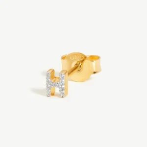 Pave Initial Single Stud Earring - Initial H | 18ct Gold Vermeil/Cubic Zirconia