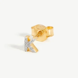 Pave Initial Single Stud Earring - Initial K | 18ct Gold Vermeil/Cubic Zirconia