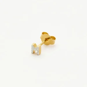 Pave Initial Single Stud Earring - Initial M | 18ct Gold Vermeil/Cubic Zirconia