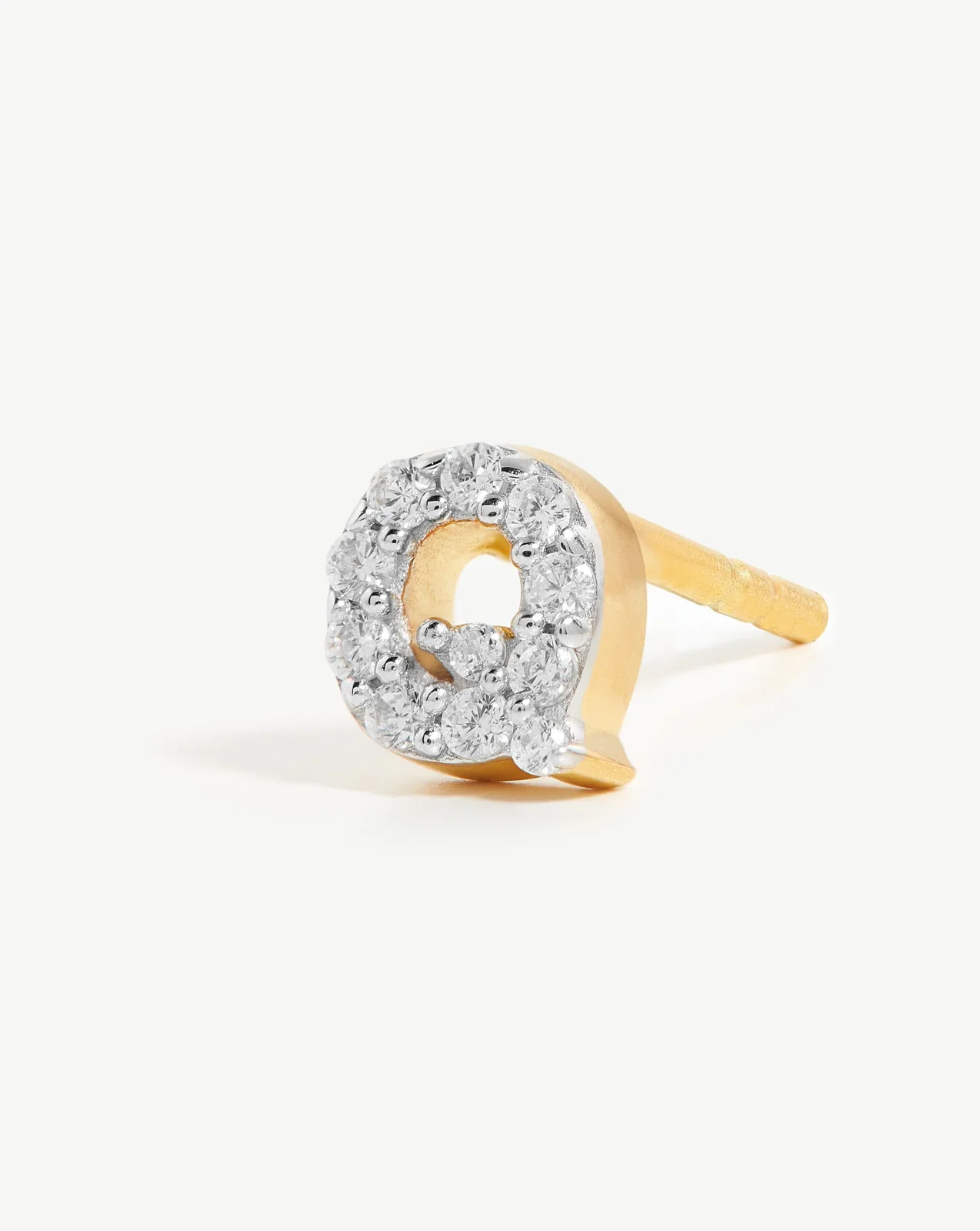 Pave Initial Single Stud Earring - Initial Q | 18ct Gold Vermeil/Cubic Zirconia - Image 2