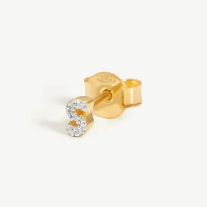 Pave Initial Single Stud Earring - Initial S | 18ct Gold Vermeil/Cubic Zirconia